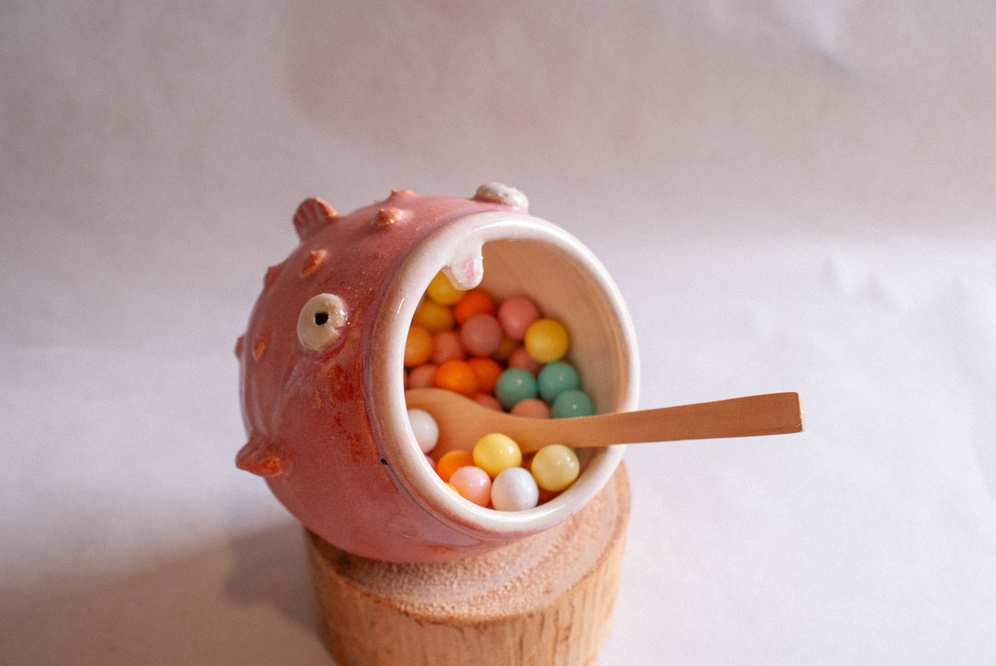 Pufferfish Saltpot with spoon (pink)