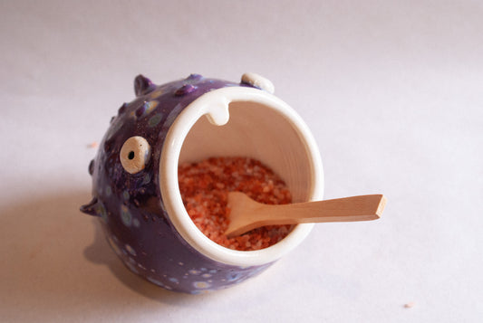Pufferfish Saltpot with spoon (purple galaxy)